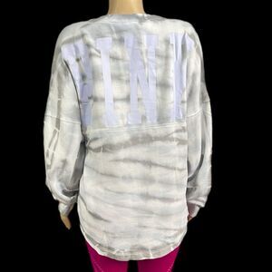 Victorias Secret Pink Varsity Crew Sweatshirt gray blue tie dye pullover M